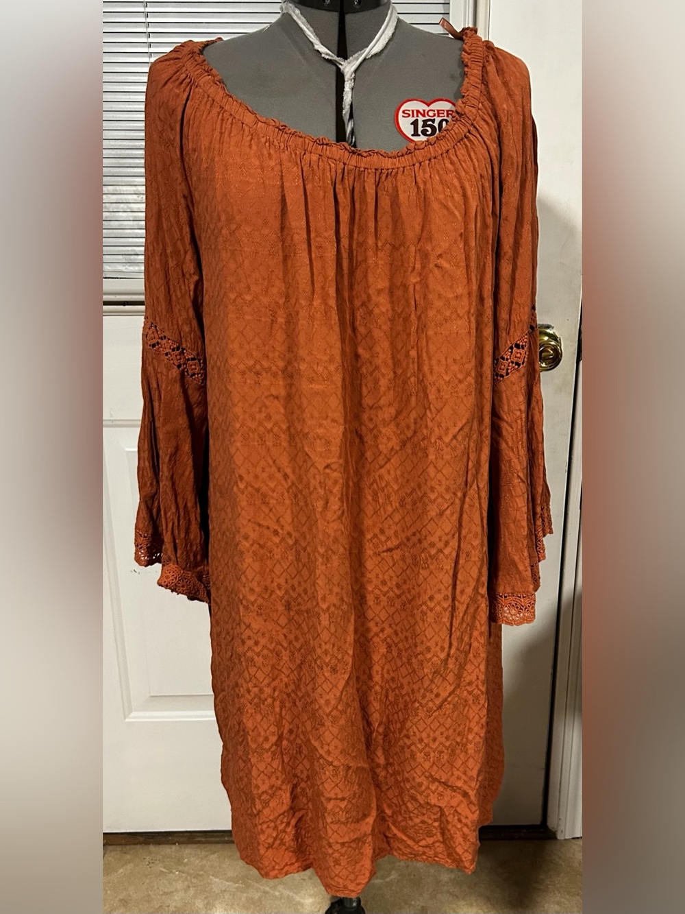Rust Orange Boho Peasant Dress - Women